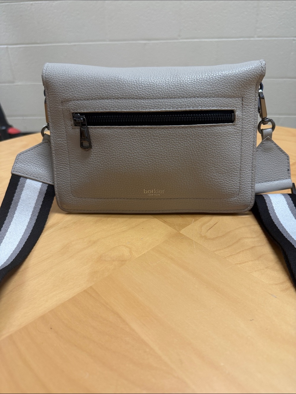 Botkier Leather Light Gray Pebbled Leather Purse with Striped Strap